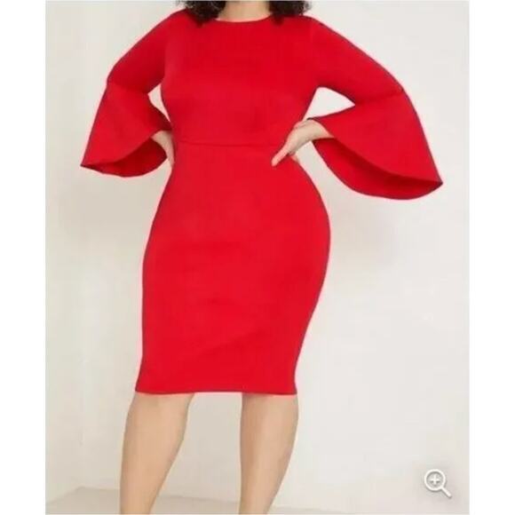 NEW Eloquii red scuba dress flare sleeves in red, size 18 - Picture 1 of 15
